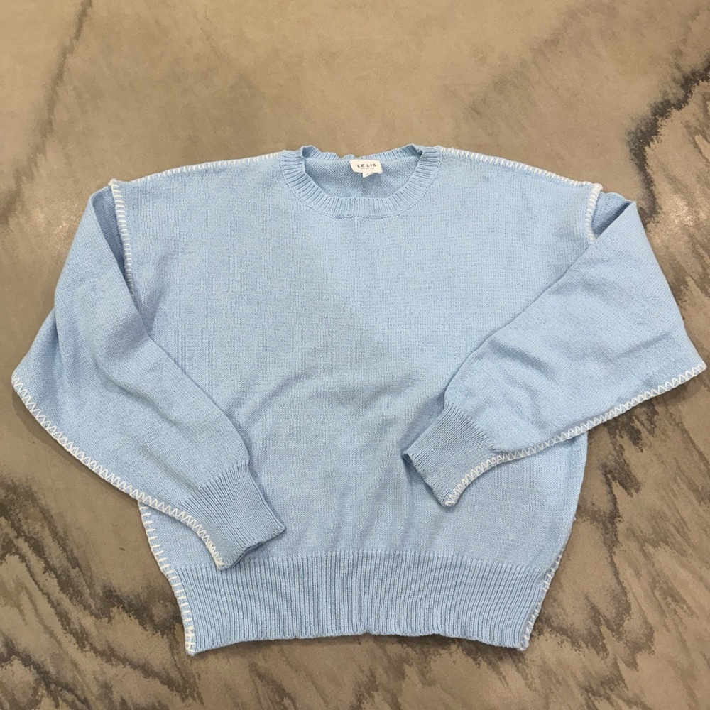 Le Lis Blue Blanket Stitch Sweater